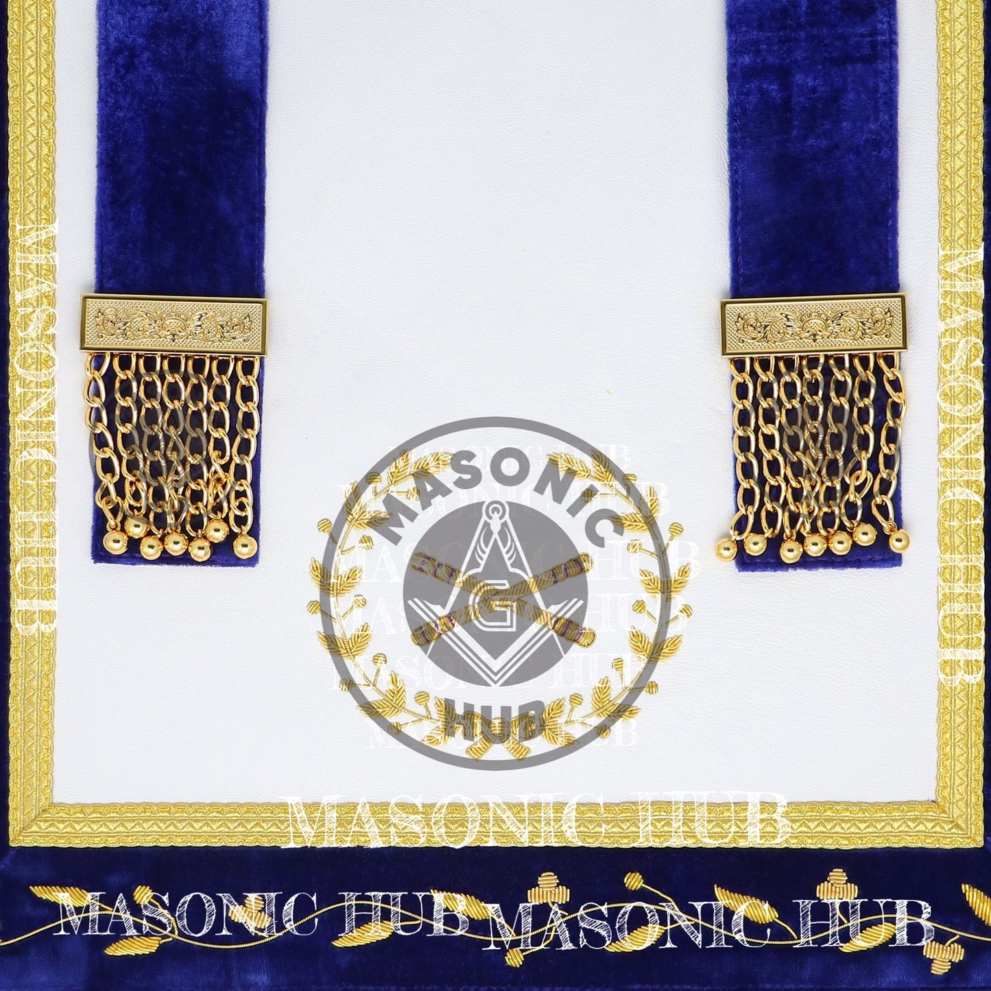 Masonic Grand Lodge Marshal Regalia Set – Hand-Embroidered Lambskin Apron