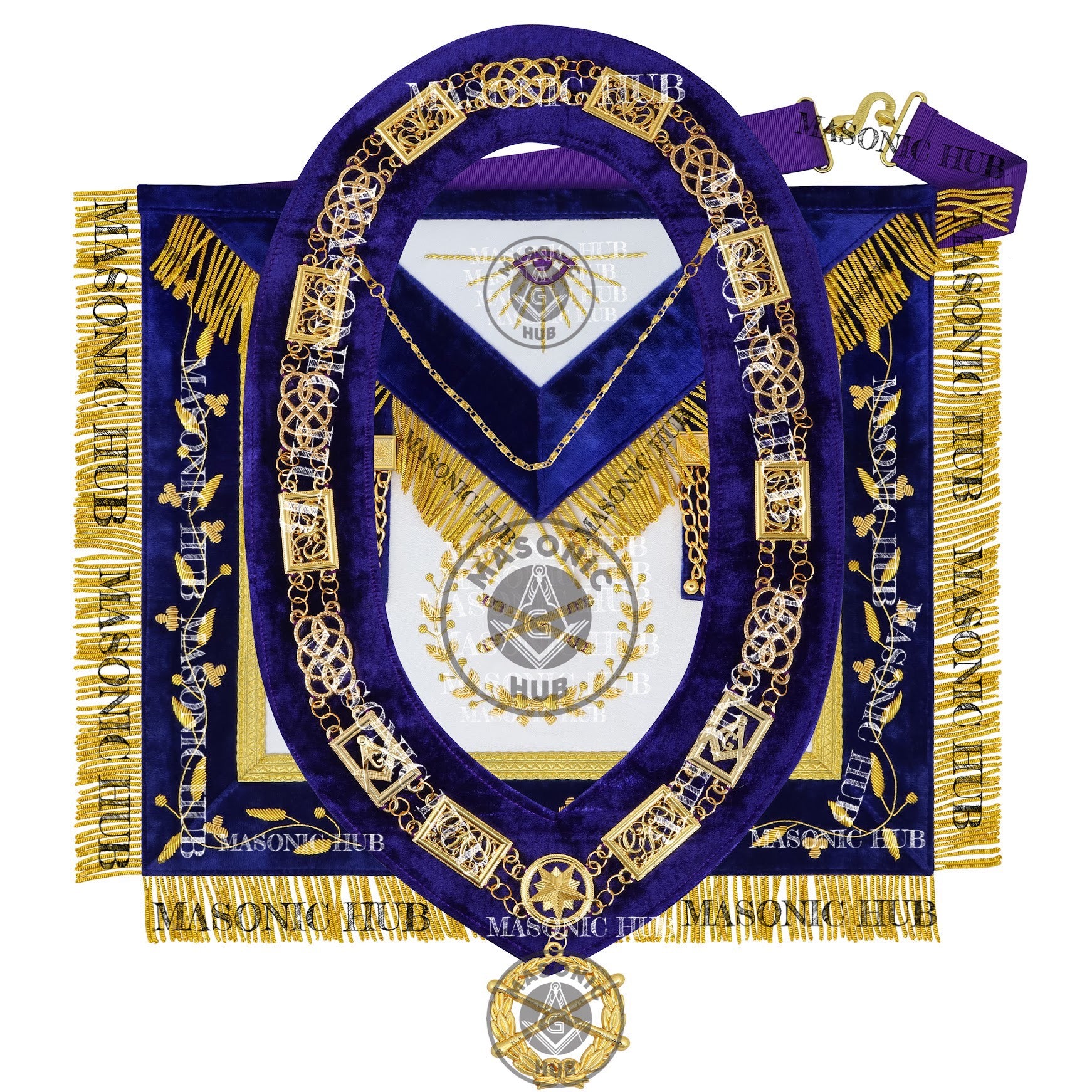 Masonic Grand Lodge Marshal Regalia Set – Hand-Embroidered Lambskin Apron