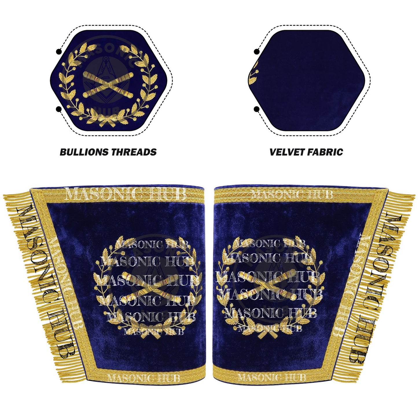 Masonic Grand Lodge Marshal Officer Cuffs – Handcrafted with Gold Bullion Embroidery