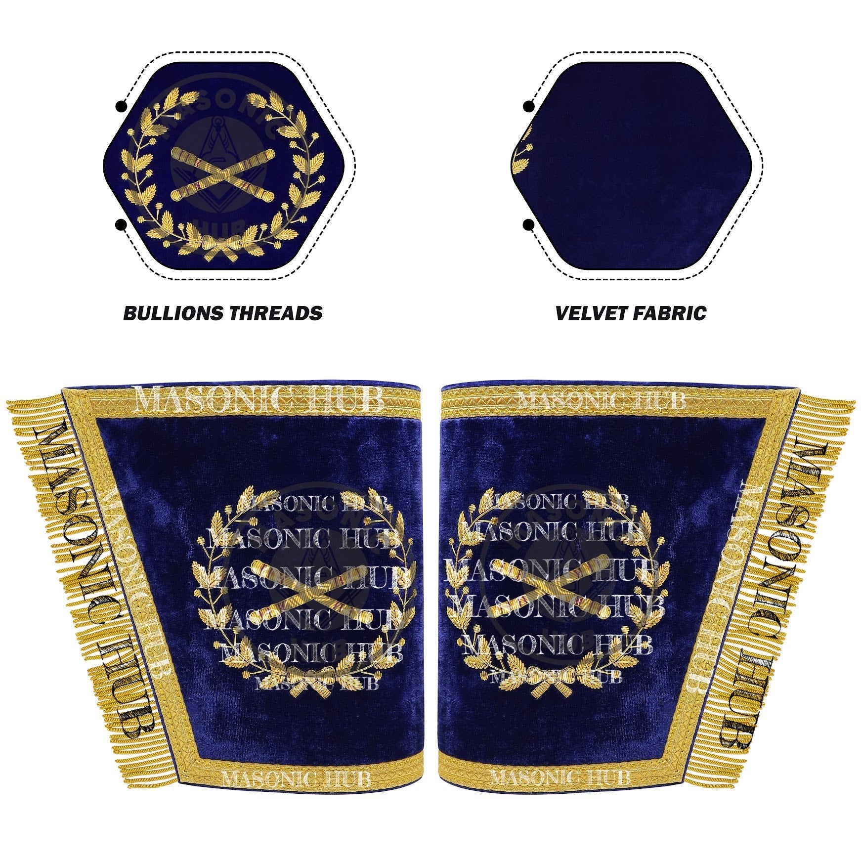 Masonic Grand Lodge Marshal Officer Cuffs – Handcrafted with Gold Bullion Embroidery Masonic Hub