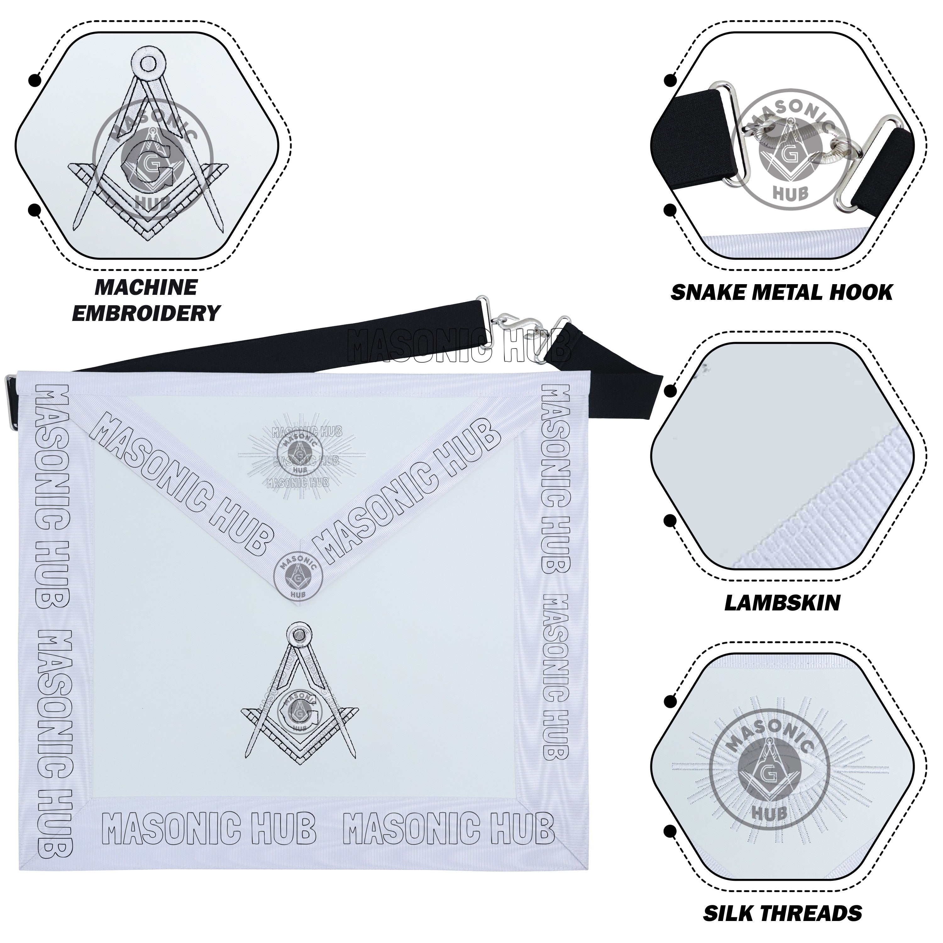 Masonic Regalia Aprons Master Mason Apron Blue Lodge With Embroidery 14"x16" Masonic Hub