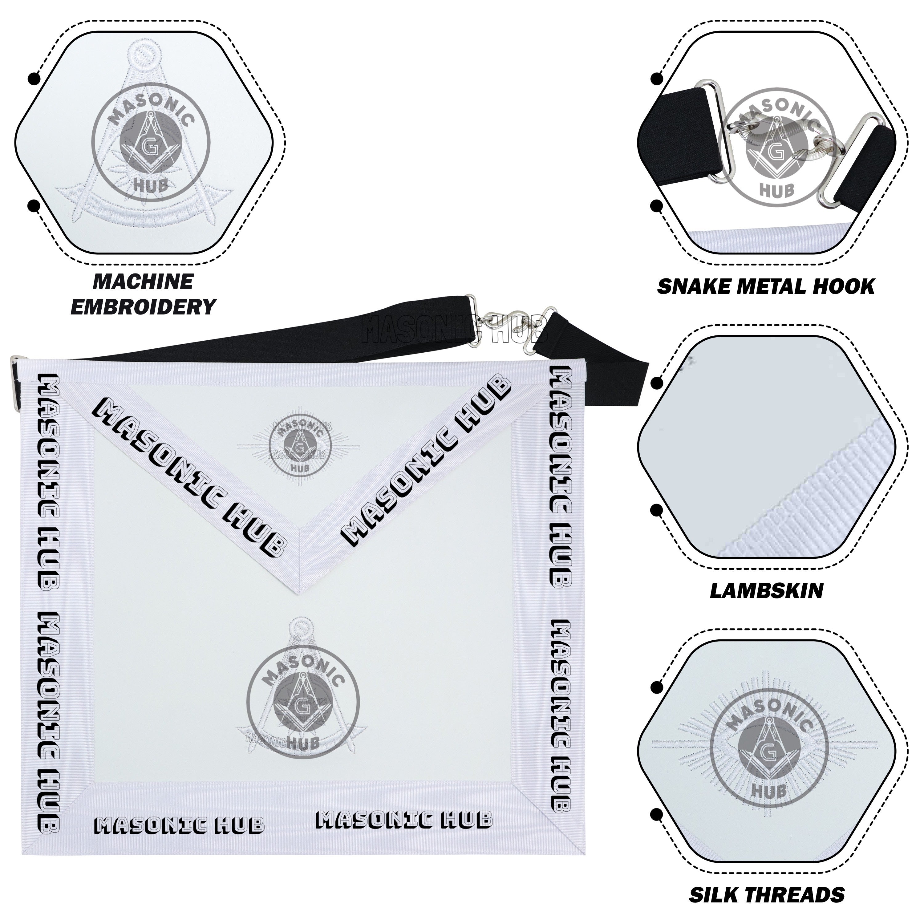 Past Master Masonic Apron Compass & Quadrant with Sun Emblem Machine Embroidery Masonic Hub