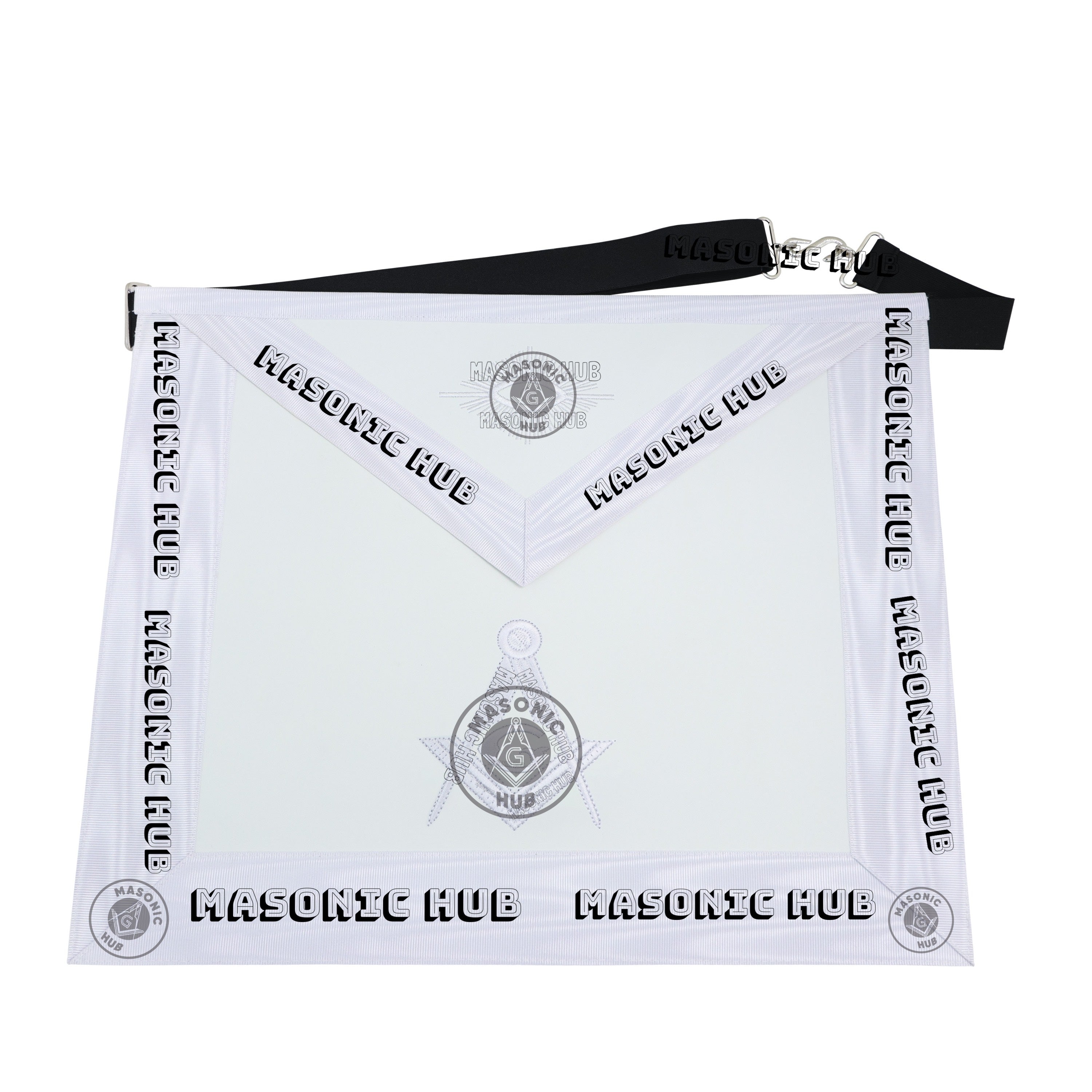 Master Mason Masonic Dress Apron – All White Machine Embroidery All-Seeing Eye Masonic Hub