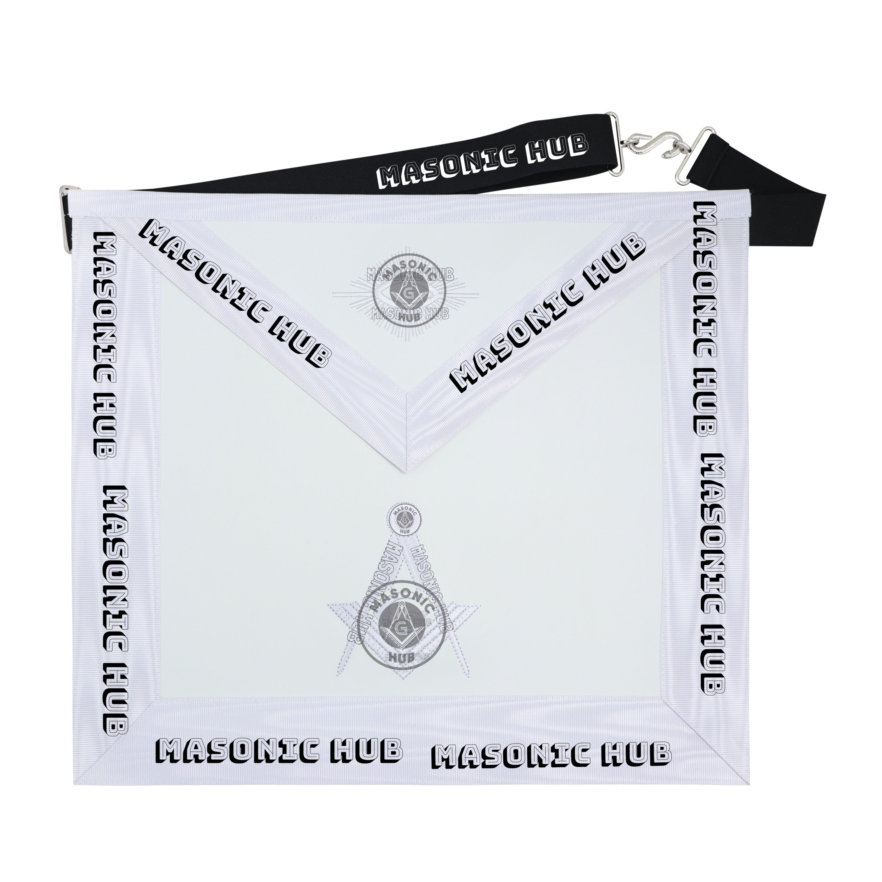 Master Mason Masonic Dress Apron – All White Machine Embroidery All-Seeing Eye Masonic Hub