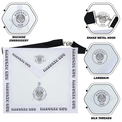 Master Mason Masonic Dress Apron – All White Machine Embroidery All-Seeing Eye