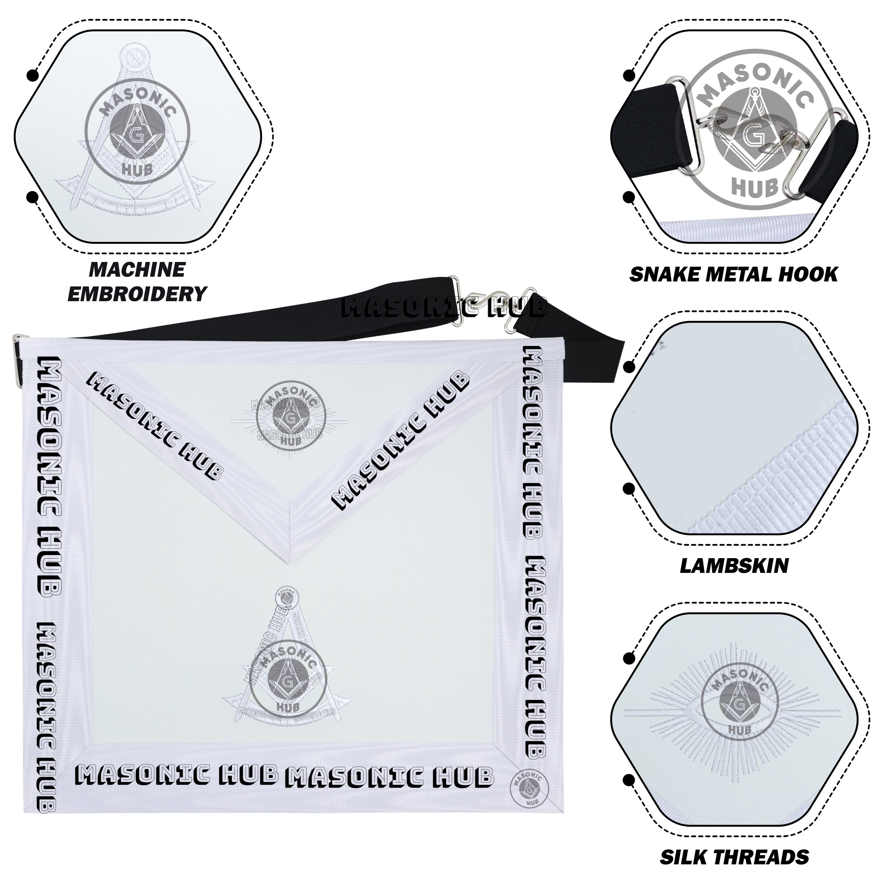 Masonic Past Master Apron – Freemason All White Regalia with Machine Embroidery Masonic Hub