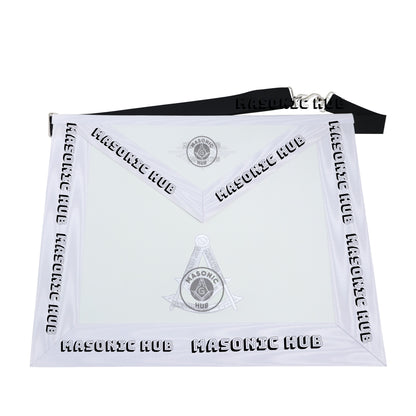 Masonic Past Master Apron – Freemason All White Regalia with Machine Embroidery