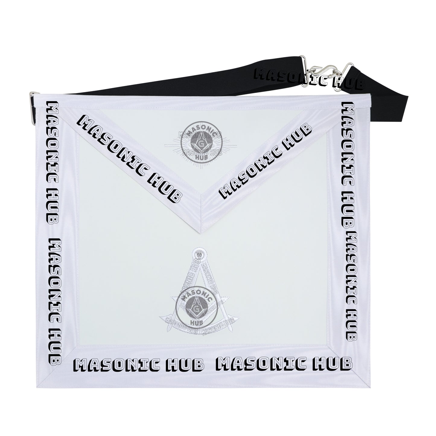 Masonic Past Master Apron – Freemason All White Regalia with Machine Embroidery