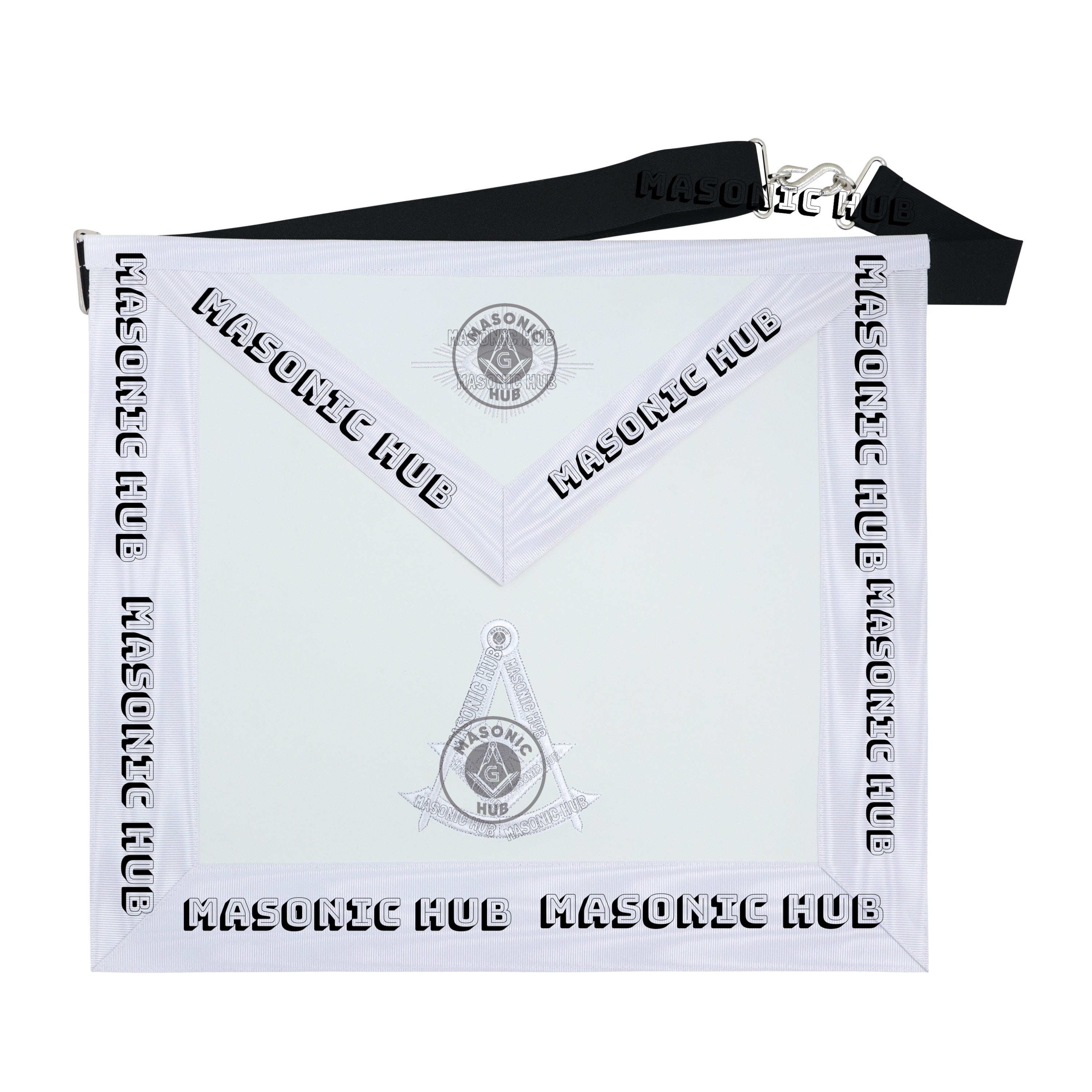 Masonic Past Master Apron – Freemason All White Regalia with Machine Embroidery