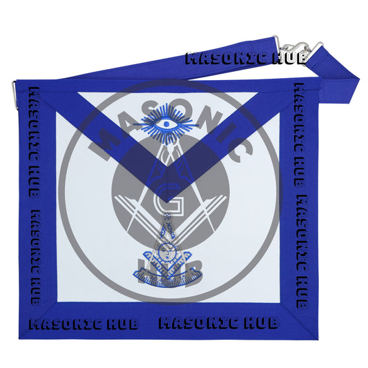 Masonic Past Master Dress Apron with Square Metallic Silver Machine Embroidered