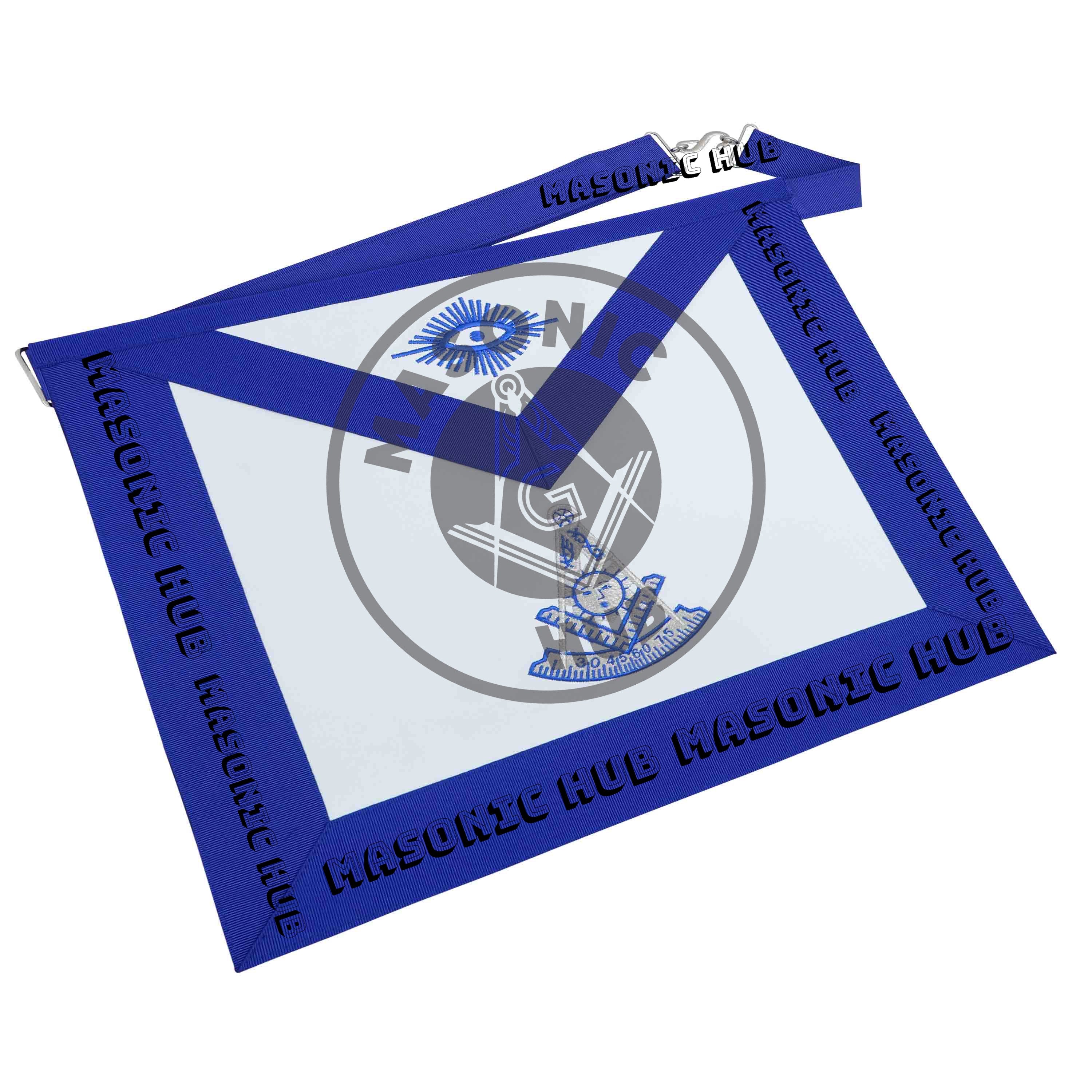 Masonic Past Master Dress Apron with Square Metallic Silver Machine Embroidered Masonic Hub