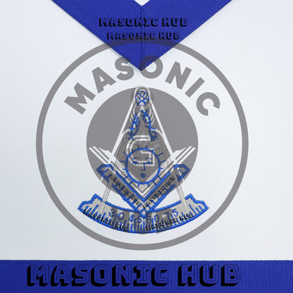 Masonic Past Master Dress Apron with Square Metallic Silver Machine Embroidered