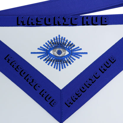 Masonic Past Master Dress Apron with Square Metallic Silver Machine Embroidered