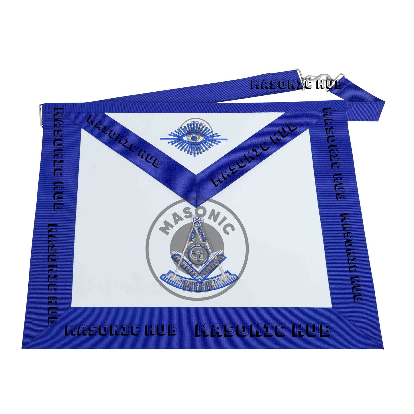 Masonic Past Master Dress Apron with Square Metallic Silver Machine Embroidered