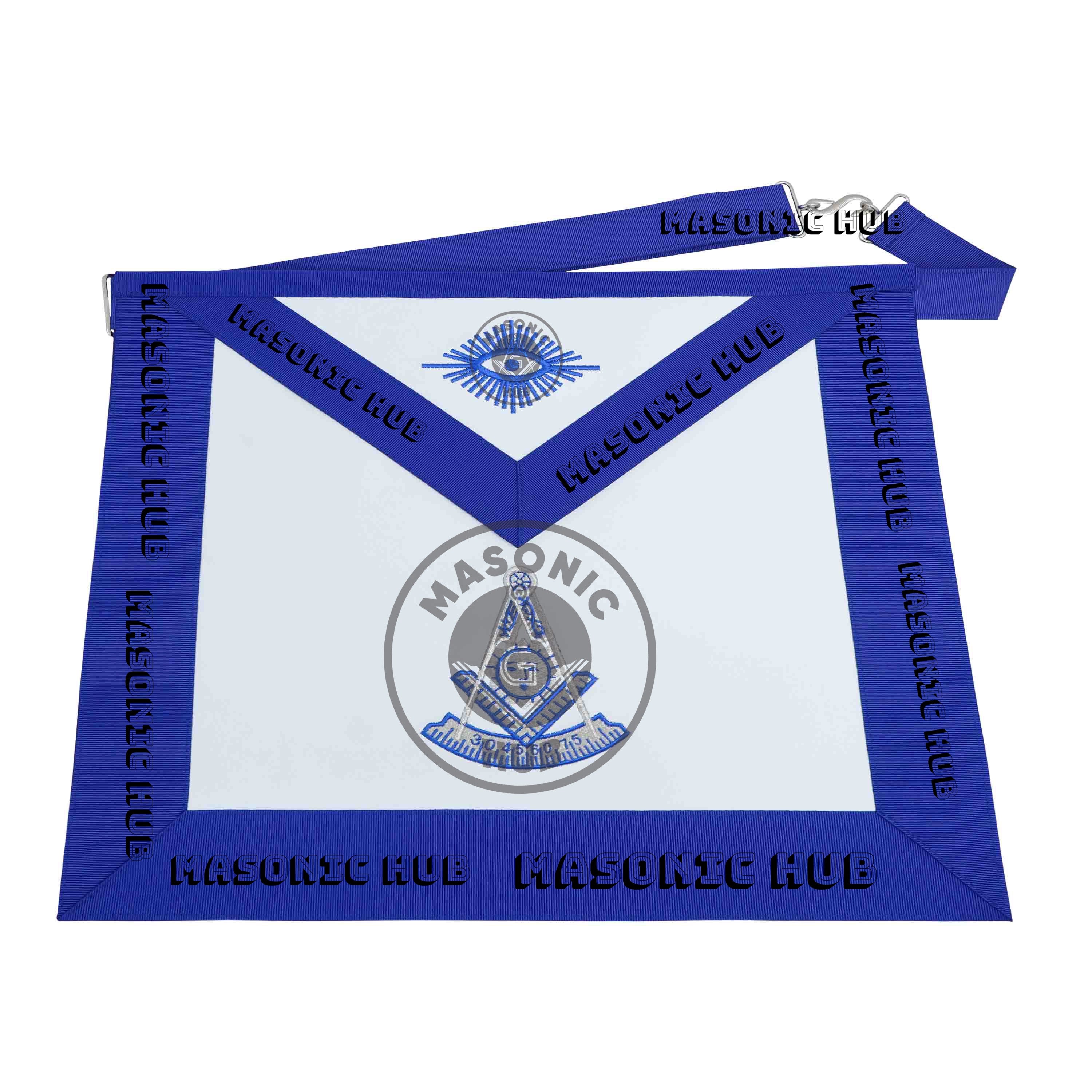 Masonic Past Master Dress Apron with Square Metallic Silver Machine Embroidered Masonic Hub