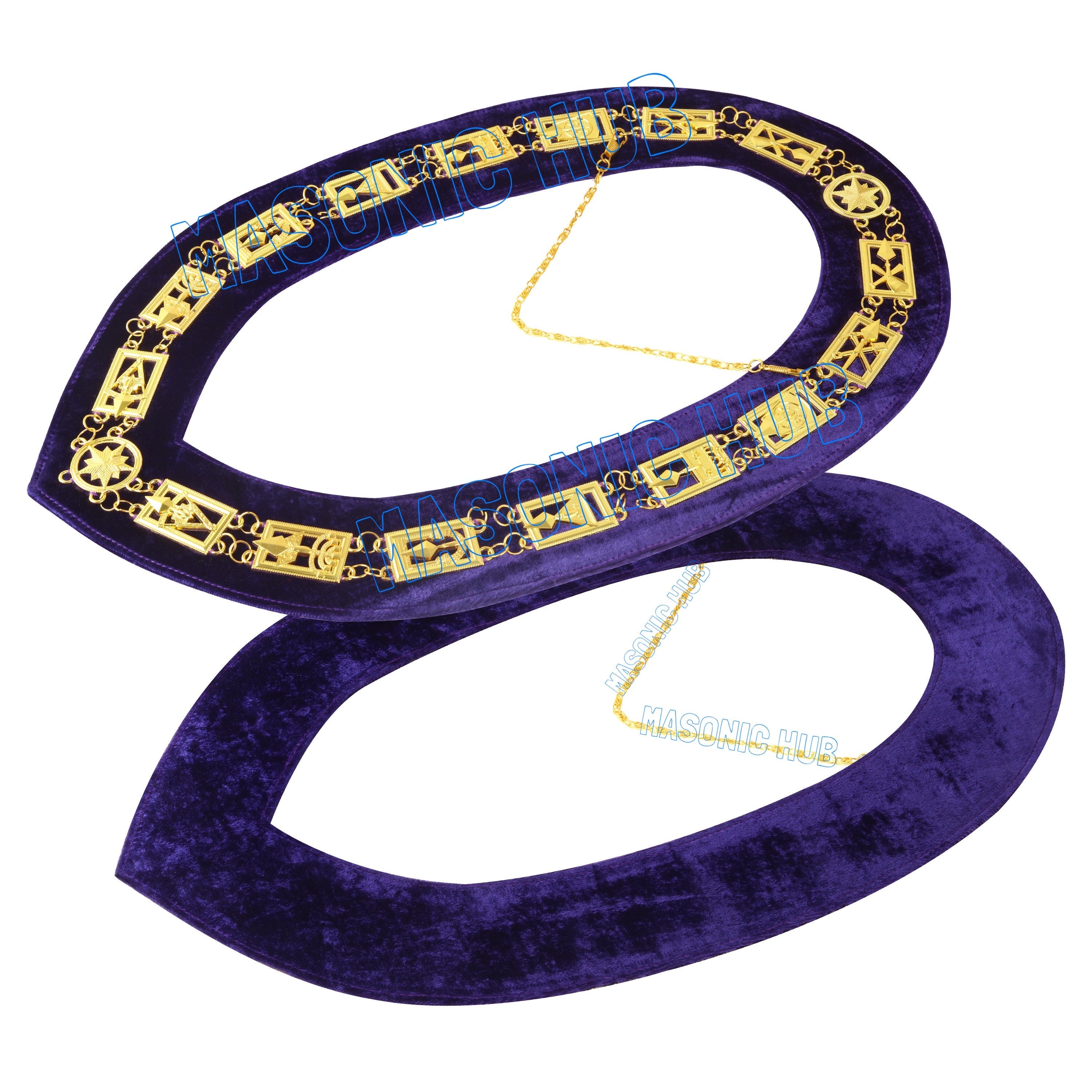 Masonic Regalia Cryptic Mason Royal & Select Master Chain Collar Purple Backing Masonic Hub