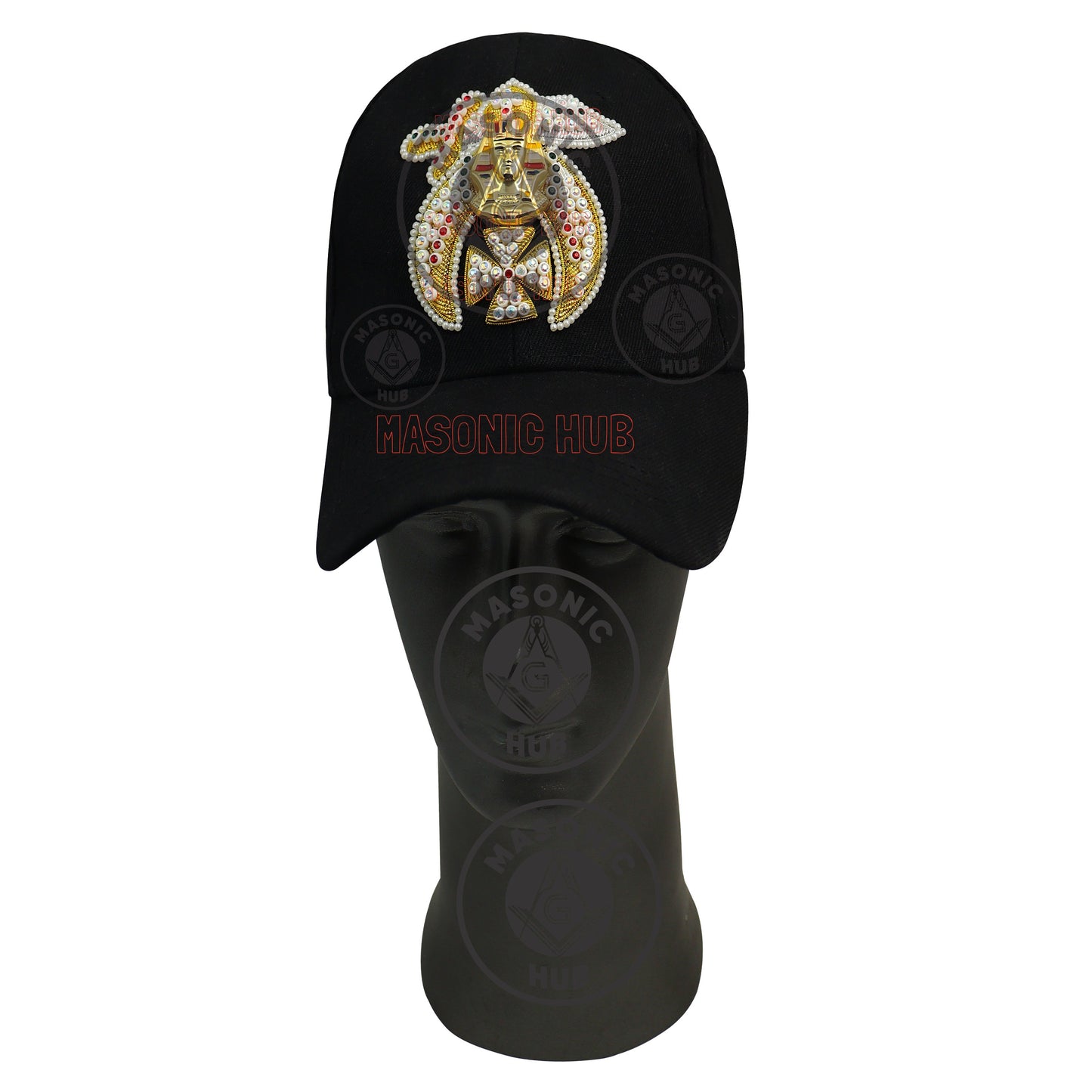 Masonic Shriner Black Cap – Handcrafted with Lotus Emblem, Rhinestones & Bullion