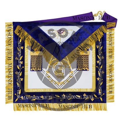 Grand Lodge Officer Aprons Set of 12 – Freemason Lambskin Regalia with Gold Bullion Hand Embroidery, Chain Collars, Jewels & Cuffs