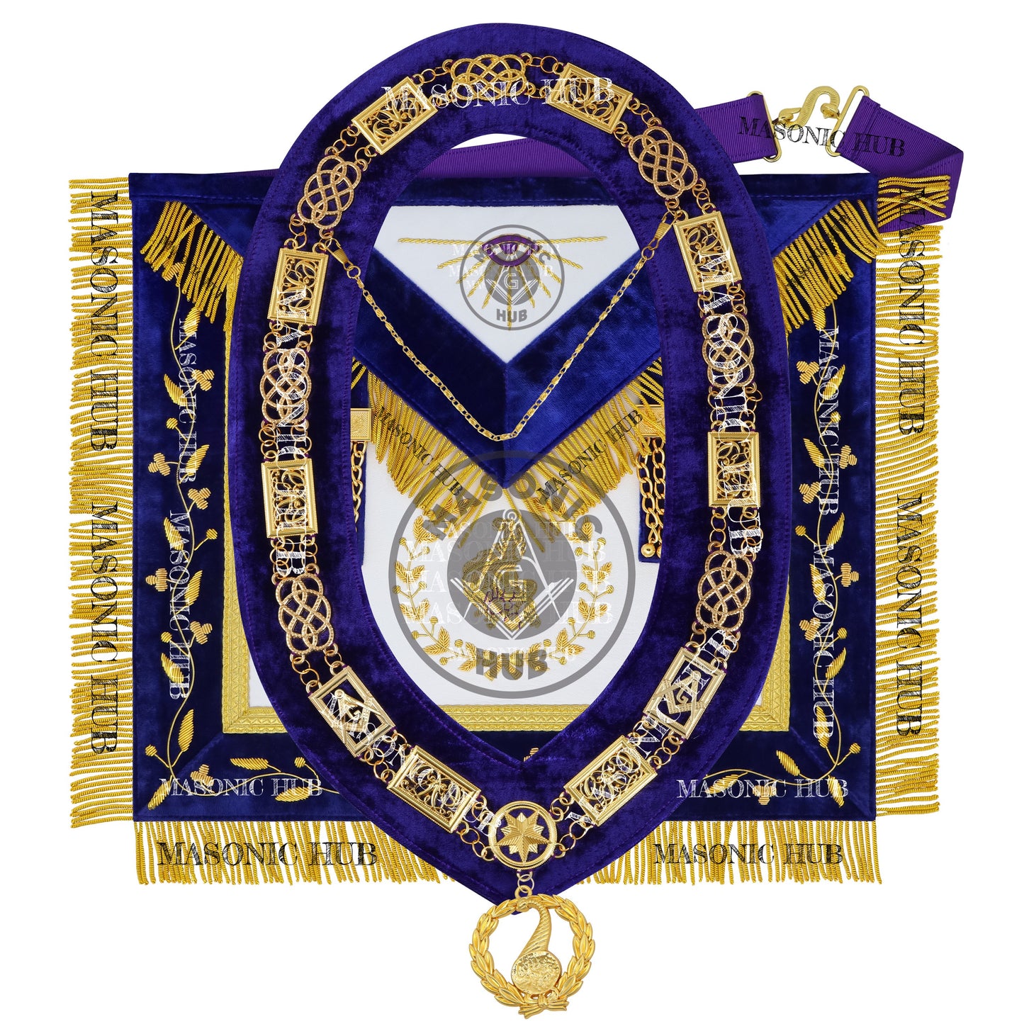 Masonic Grand Lodge Junior Steward Regalia Set – Hand Embroidered Lambskin Apron