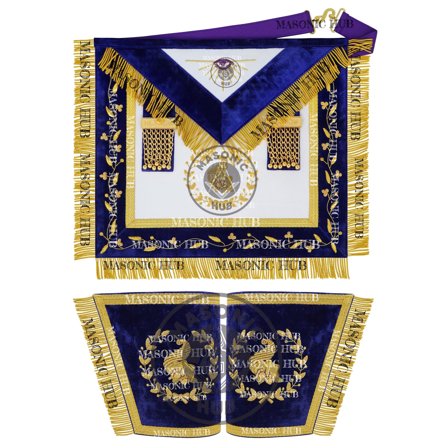 Masonic Grand Lodge Junior Steward Regalia Set – Hand Embroidered Lambskin Apron
