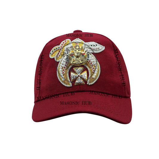 Masonic Shriner Maroon Cap – Handcrafted with Lotus Emblem Rhinestones & Bullion