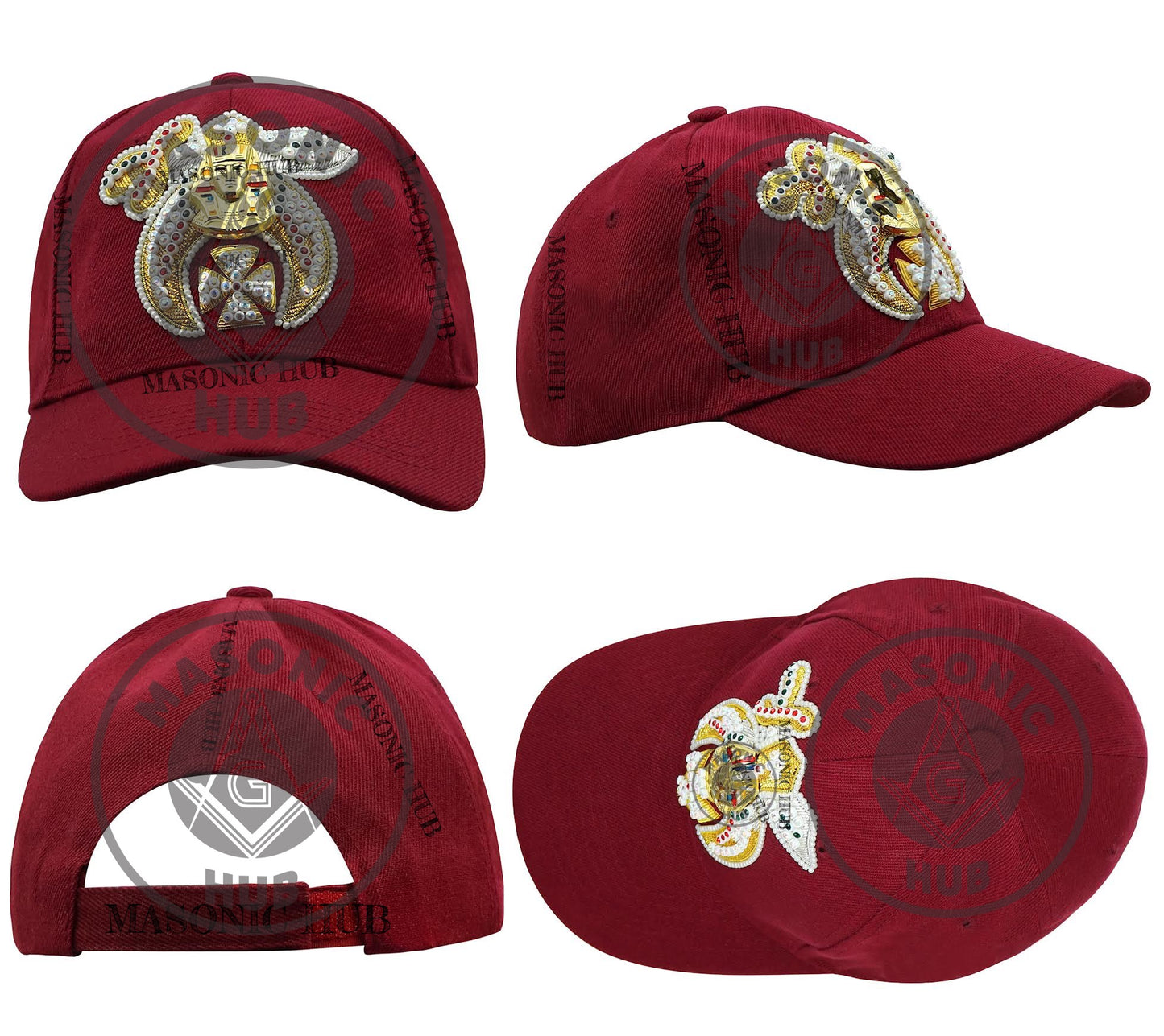 Masonic Shriner Maroon Cap – Handcrafted with Lotus Emblem Rhinestones & Bullion