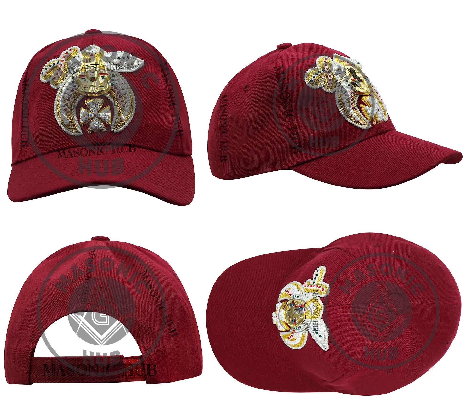 Masonic Shriner Maroon Cap – Handcrafted with Lotus Emblem Rhinestones & Bullion My Store