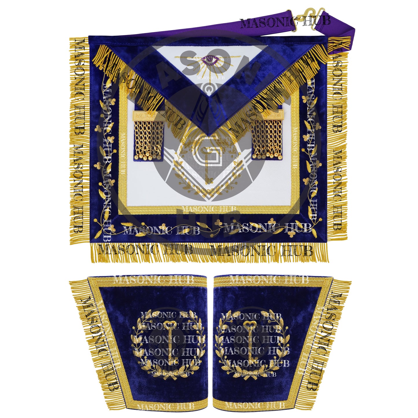 Masonic Grand Lodge Trustee Regalia Set – Hand Embroidered Lambskin Apron