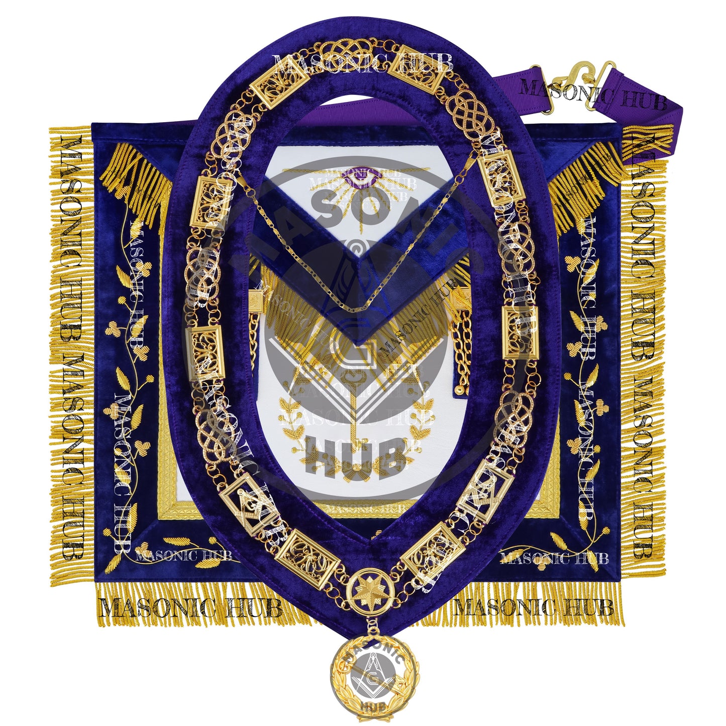 Masonic Grand Lodge Trustee Regalia Set – Hand Embroidered Lambskin Apron