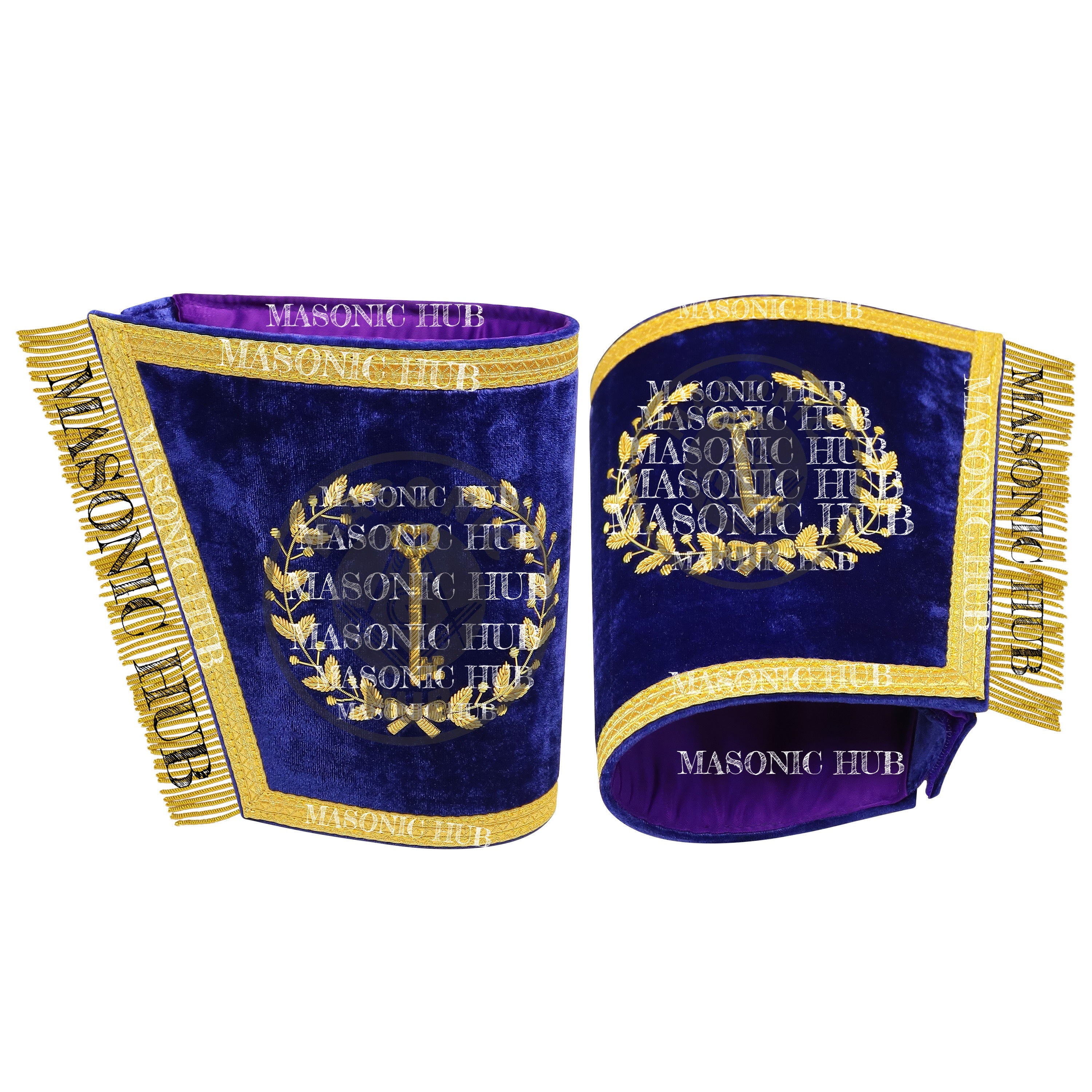 Masonic Grand Lodge Trustee Cuffs Set – Hand Embroidered Gold Bullion