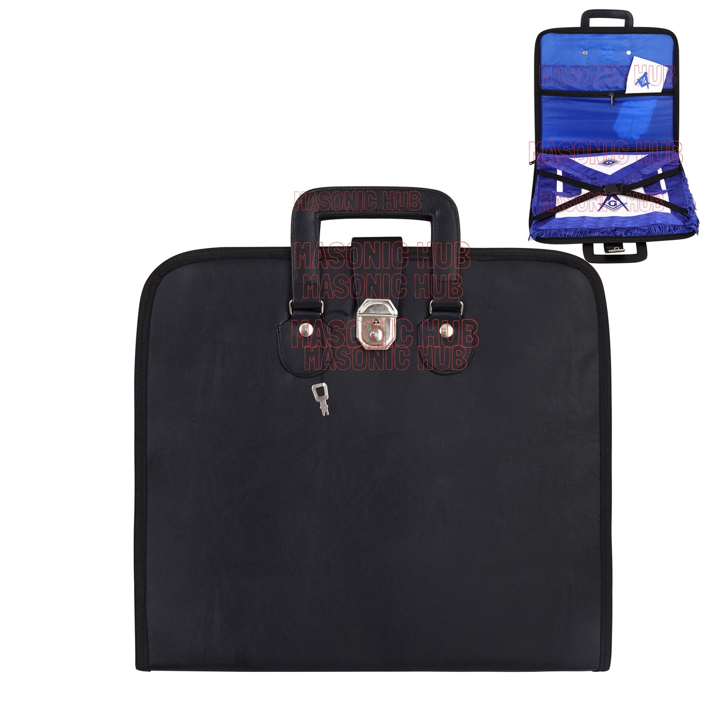 Masonic Regalia Black Faux Leather Masonic Apron Soft Case with Handle [BLACK]