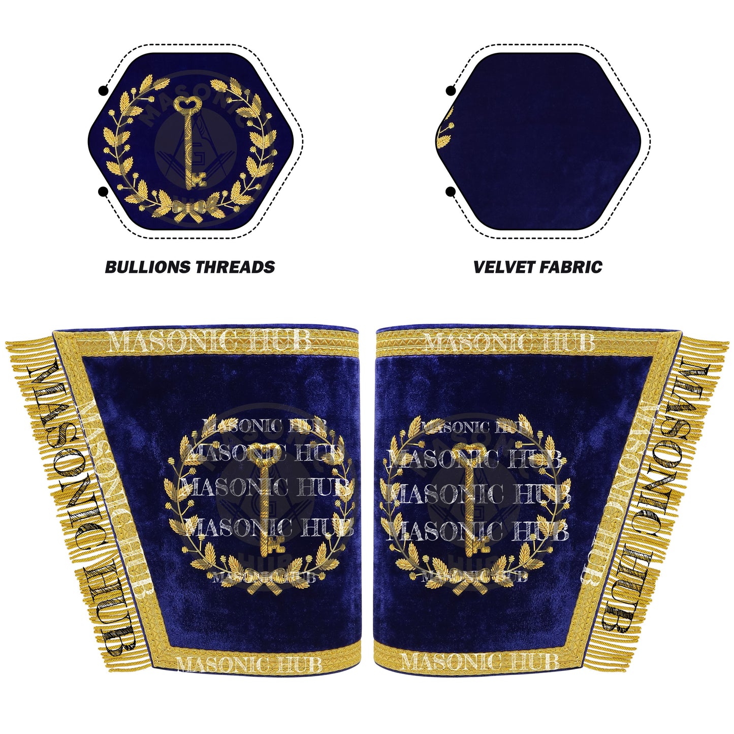 Masonic Grand Lodge Trustee Cuffs Set – Hand Embroidered Gold Bullion
