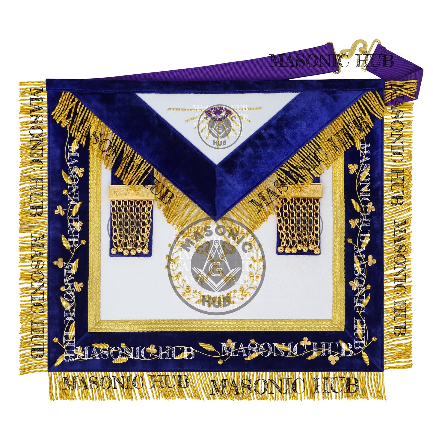 Grand Lodge Officer Aprons Set of 12 – Freemason Lambskin Regalia with Gold Bullion Hand Embroidery, Chain Collars, Jewels & Cuffs