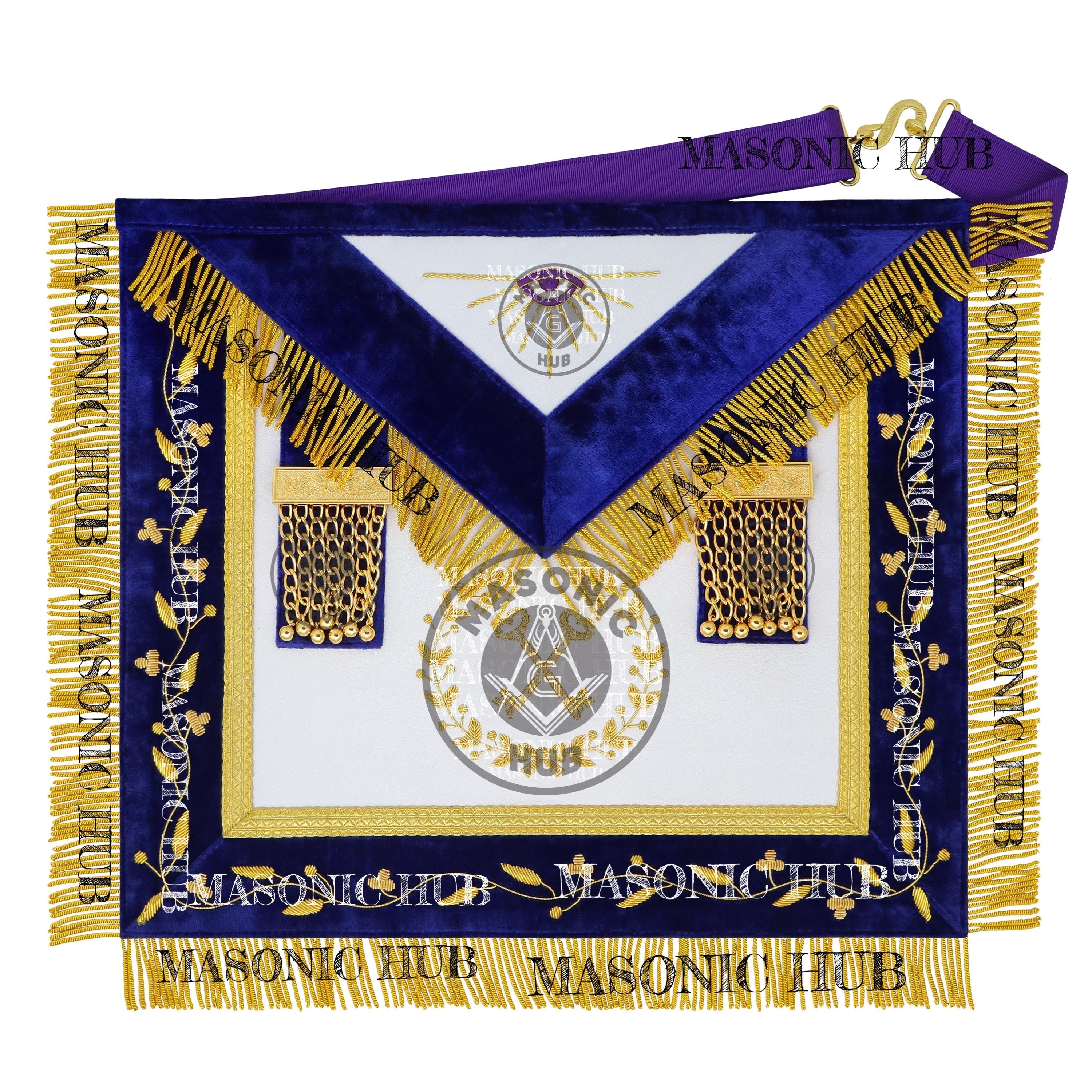 Grand Lodge Officer Aprons Set of 12 – Freemason Lambskin Regalia with Gold Bullion Hand Embroidery, Chain Collars, Jewels & Cuffs Masonic Hub