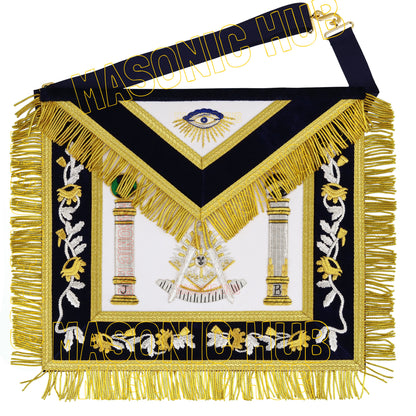 Masonic Past Master 100% Lambskin Apron – Hand-Embroidered Gold &amp; Silver Bullion