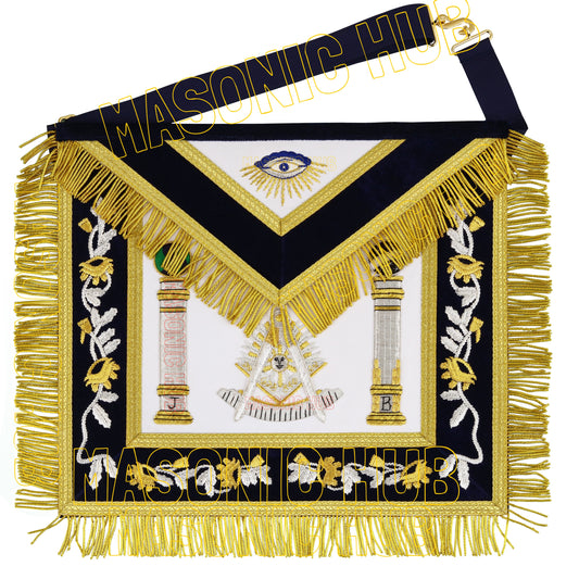 Masonic Past Master 100% Lambskin Apron – Hand-Embroidered Gold &amp; Silver Bullion