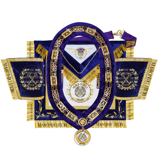 Masonic Grand Lodge Treasurer Regalia Set – Hand Embroidered Lambskin Apron