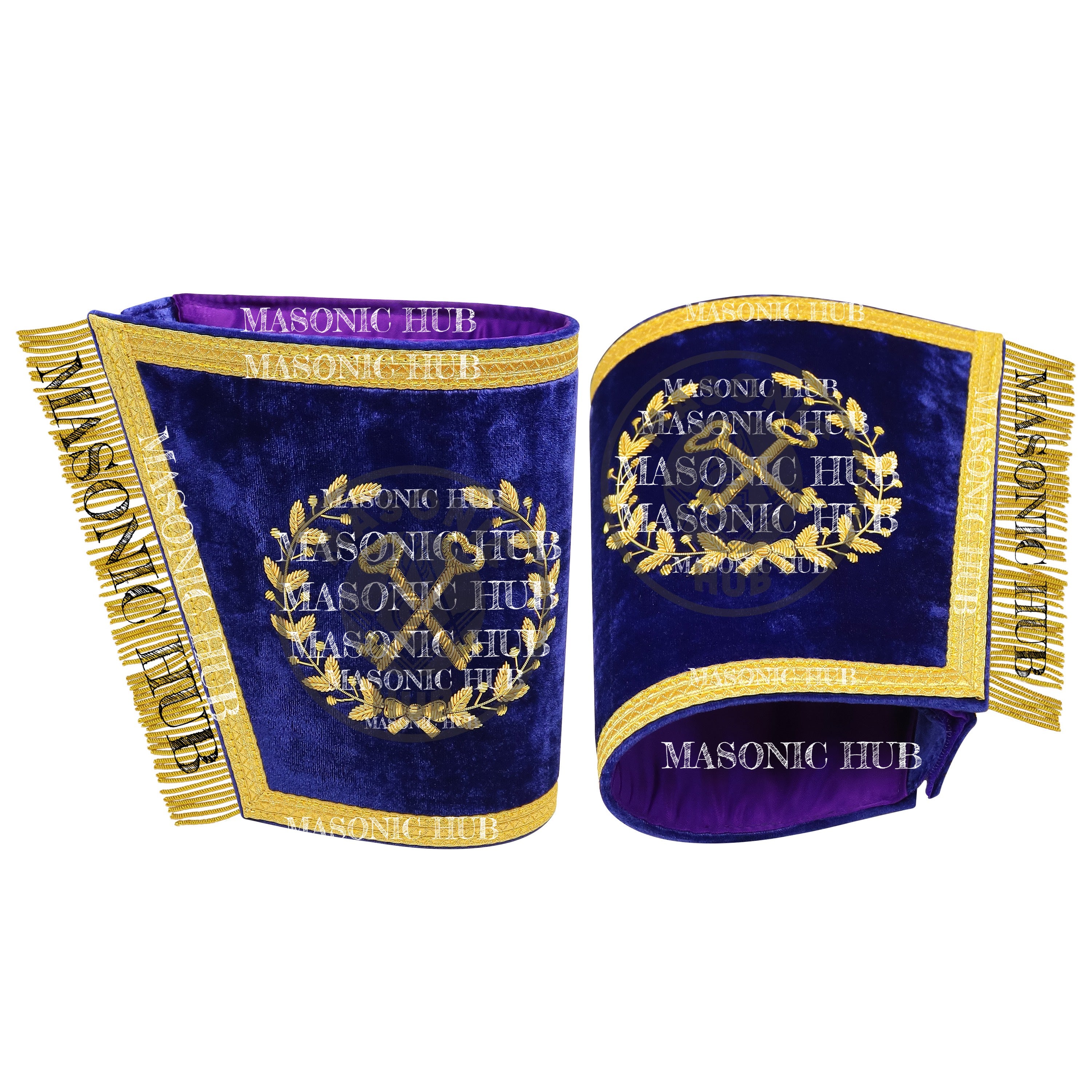 Masonic Grand Lodge Treasurer Cuffs Set – Hand Embroidered Gold Bullion