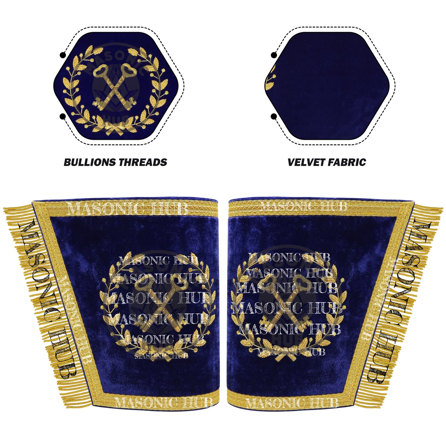 Masonic Grand Lodge Treasurer Cuffs Set – Hand Embroidered Gold Bullion
