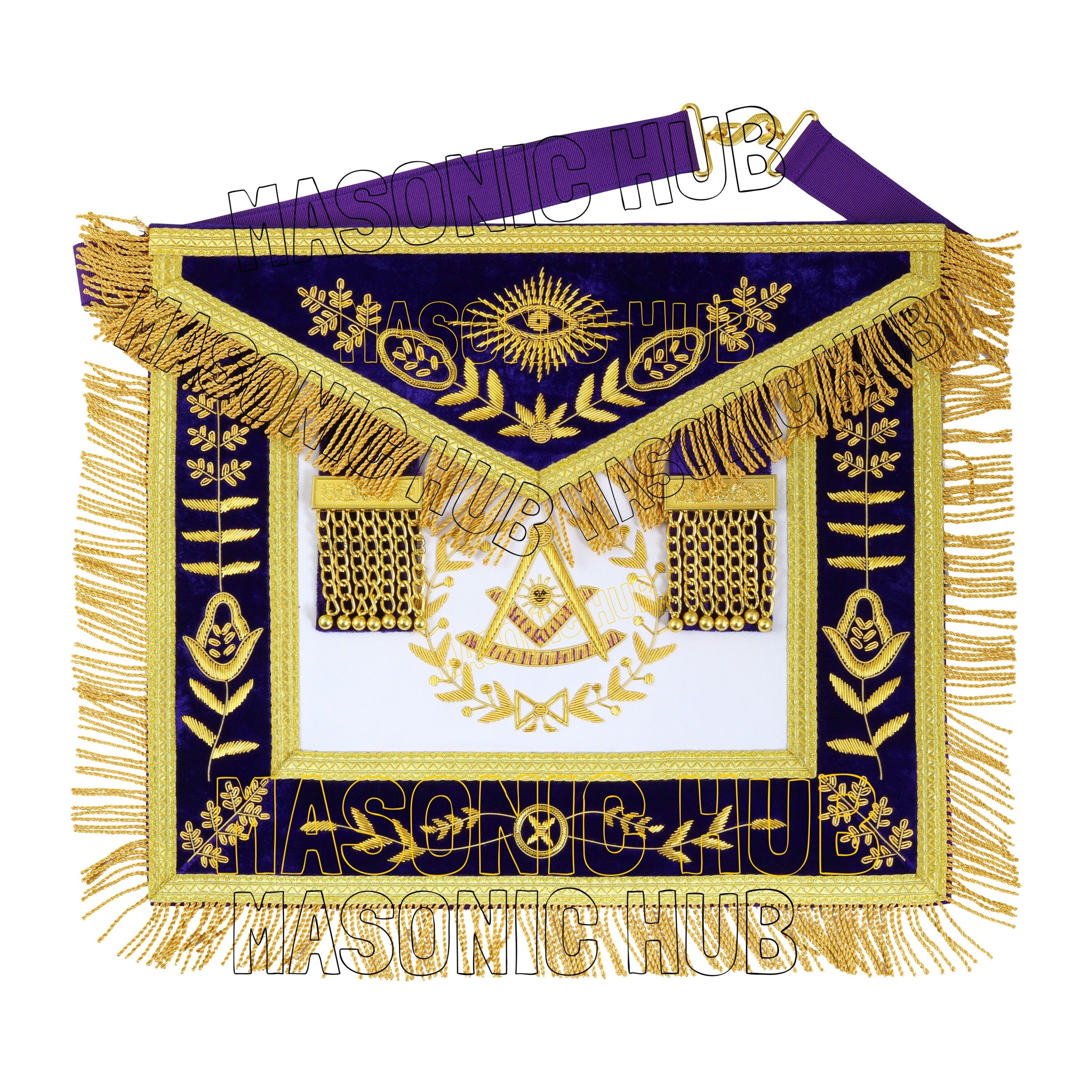 MASONIC GRAND LODGE PAST MASTER 100% LAMBSKIN APRON WITH CHAIN COLLA + CUFFS SET Masonic Hub