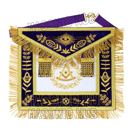 MASONIC GRAND LODGE PAST MASTER 100% LAMBSKIN APRON WITH CHAIN COLLA + CUFFS SET