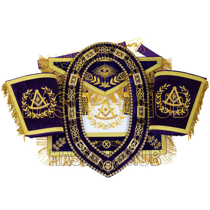MASONIC GRAND LODGE PAST MASTER 100% LAMBSKIN APRON WITH CHAIN COLLA + CUFFS SET
