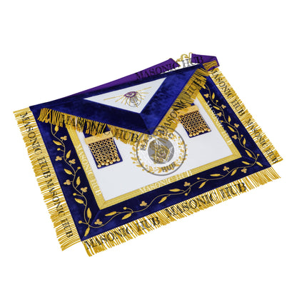 Masonic Grand Lodge Senior Steward Regalia Set – Hand Embroidered Lambskin Apron