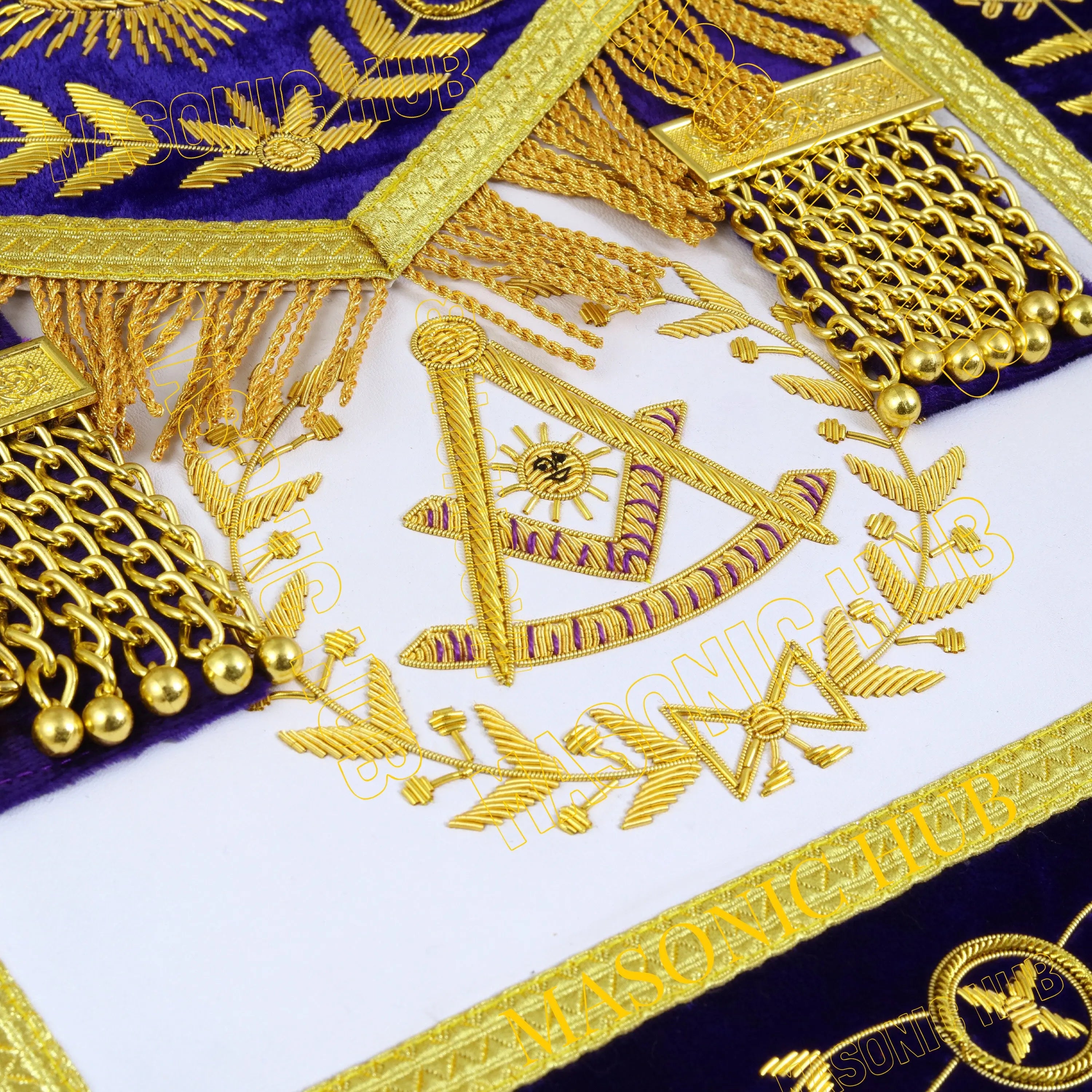 MASONIC GRAND LODGE PAST MASTER 100% LAMBSKIN APRON WITH CHAIN COLLA + CUFFS SET Masonic Hub