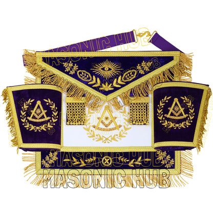 MASONIC GRAND LODGE PAST MASTER 100% LAMBSKIN APRON WITH CHAIN COLLA + CUFFS SET
