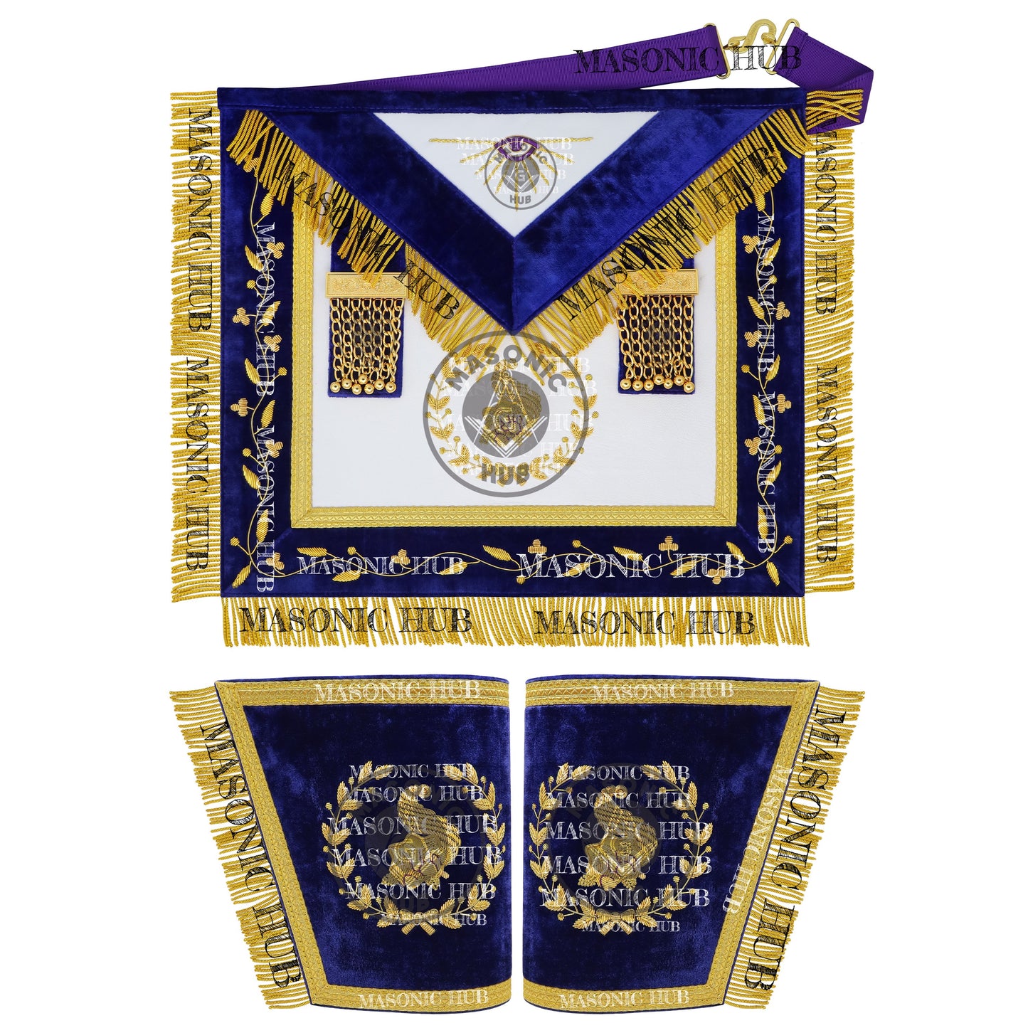 Masonic Grand Lodge Senior Steward Regalia Set – Hand Embroidered Lambskin Apron