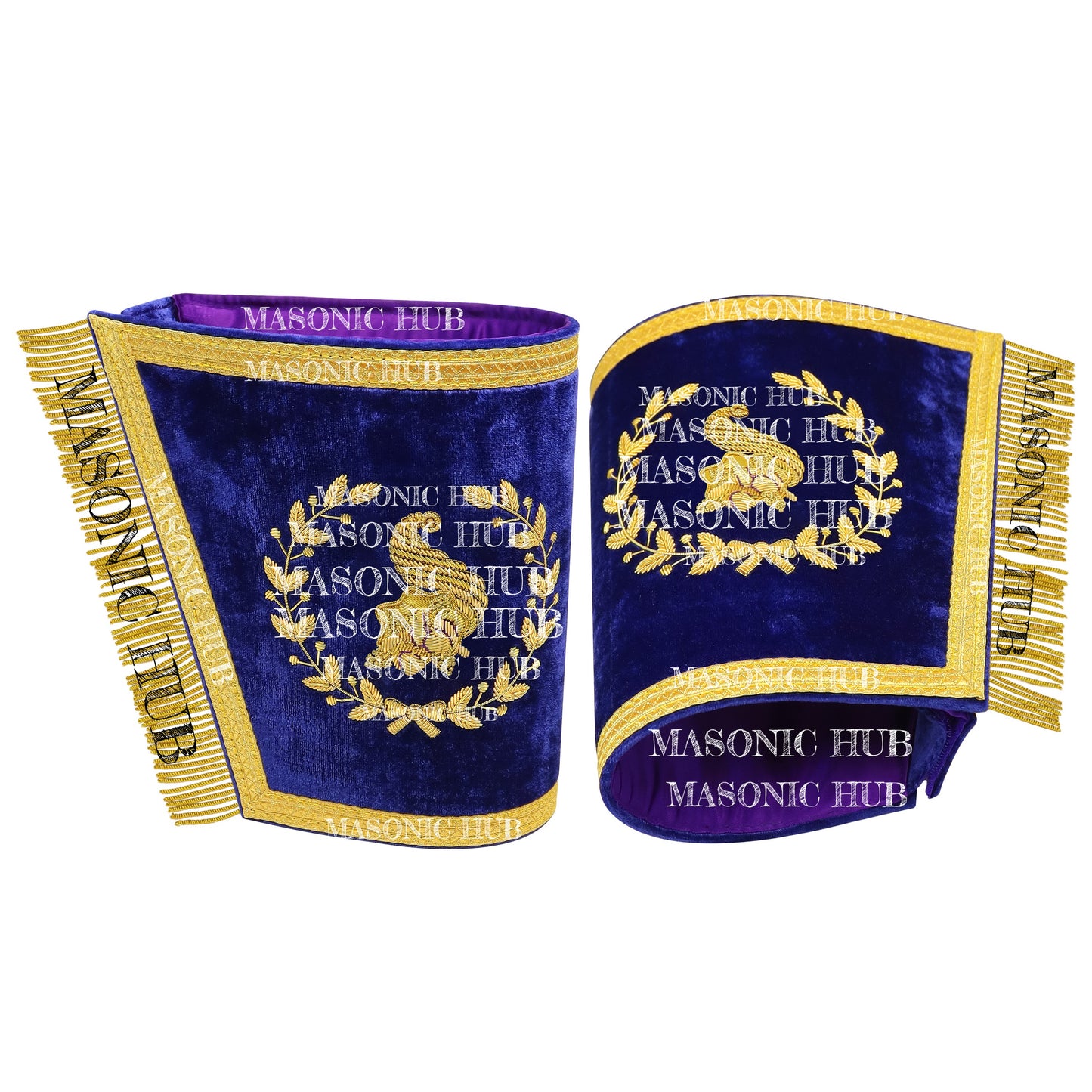 Masonic Grand Lodge Senior Steward Cuffs Set – Hand Embroidered Gold Bullion