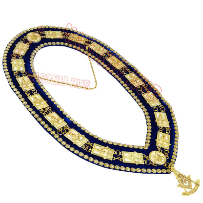 Masonic Past Master Metal Chain Collar Blue Backing With Rhinestones + Free Jewe