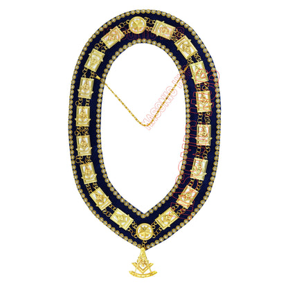 Masonic Past Master Metal Chain Collar Blue Backing With Rhinestones + Free Jewe