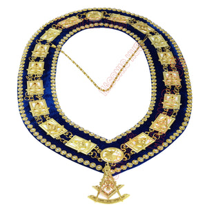 Masonic Past Master Metal Chain Collar Blue Backing With Rhinestones + Free Jewe Masonic Hub